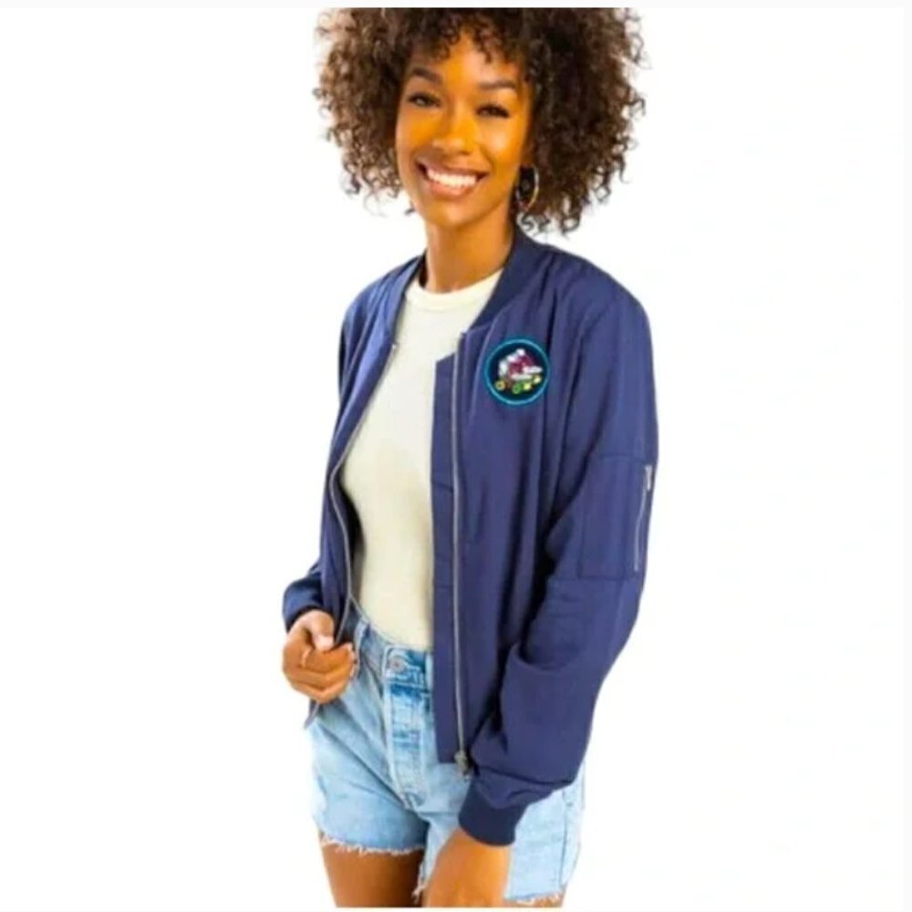 Anna Cai Francescas Tish Roller Blade Navy Bomber Jacket-Size M